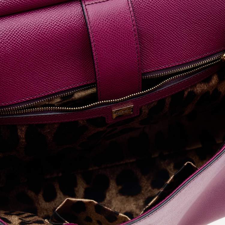 Pre Owned Dolce & Gabbana Burgundy/Olive Green Leather Large Miss Sicily Top Handle Bag