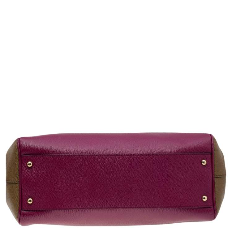 Pre Owned Dolce & Gabbana Burgundy/Olive Green Leather Large Miss Sicily Top Handle Bag
