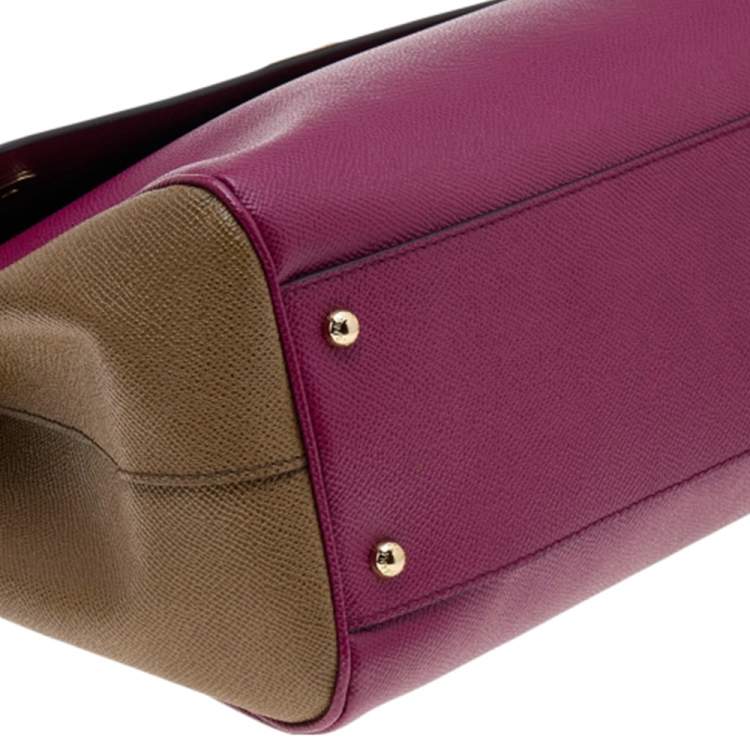 Pre Owned Dolce & Gabbana Burgundy/Olive Green Leather Large Miss Sicily Top Handle Bag