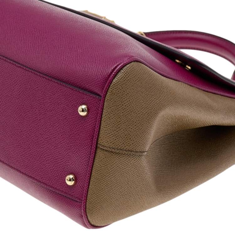Pre Owned Dolce & Gabbana Burgundy/Olive Green Leather Large Miss Sicily Top Handle Bag