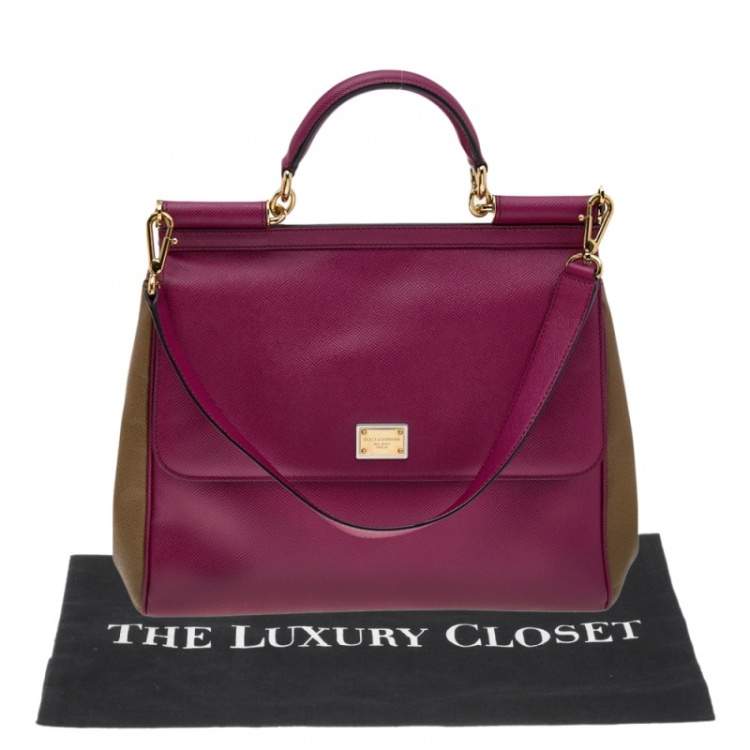 Pre Owned Dolce & Gabbana Burgundy/Olive Green Leather Large Miss Sicily Top Handle Bag