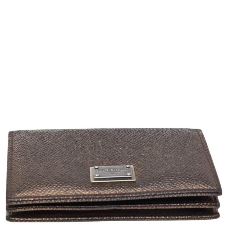 Pre Owned Dolce & Gabbana Metallic Brown Leather Card Case