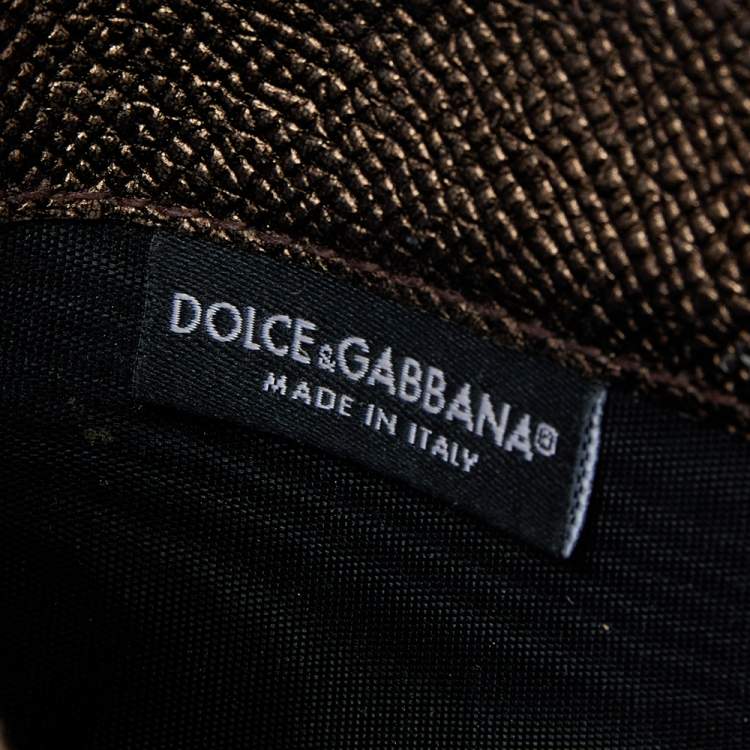 Pre Owned Dolce & Gabbana Metallic Brown Leather Card Case