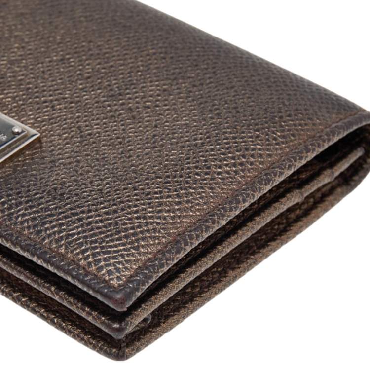 Pre Owned Dolce & Gabbana Metallic Brown Leather Card Case