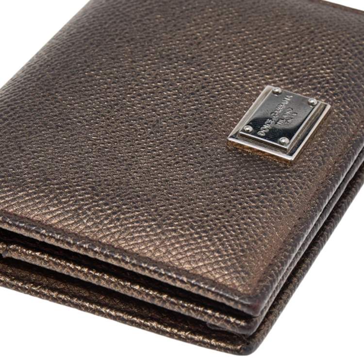 Pre Owned Dolce & Gabbana Metallic Brown Leather Card Case