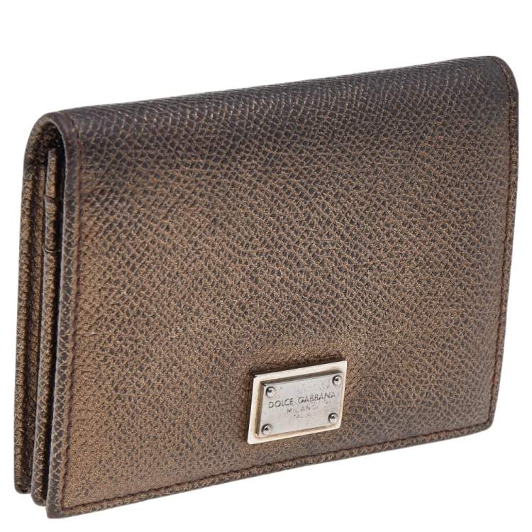 Pre Owned Dolce & Gabbana Metallic Brown Leather Card Case
