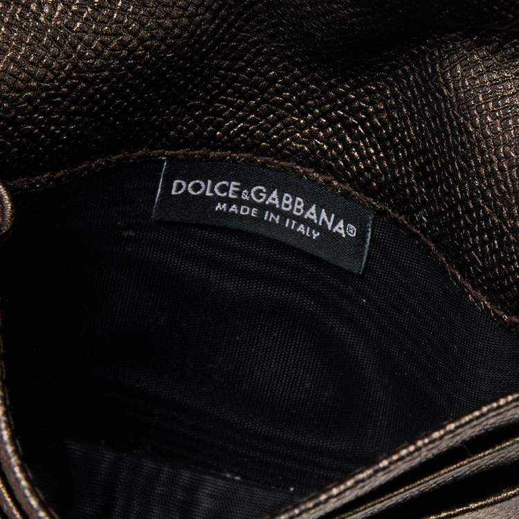 Pre Owned Dolce & Gabbana Metallic Brown Leather Card Case