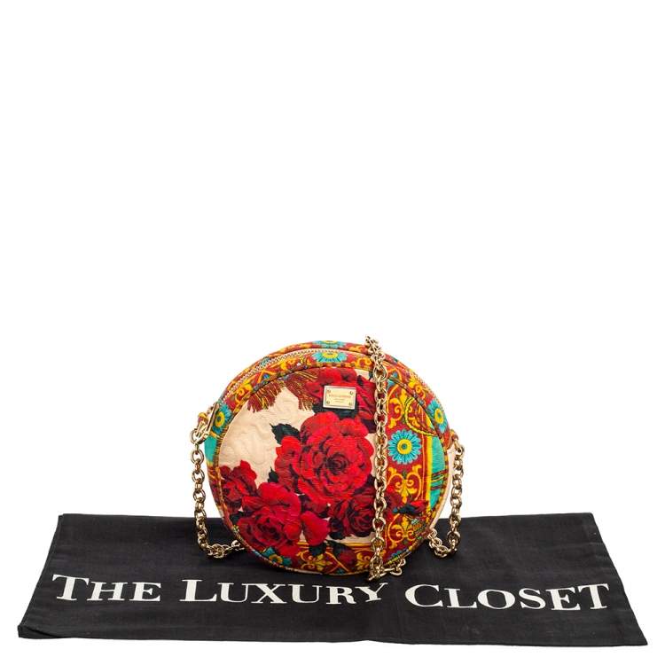 Pre Owned Dolce & Gabbana Multicolor Floral Print Fabric Miss Glam Round Shoulder Bag