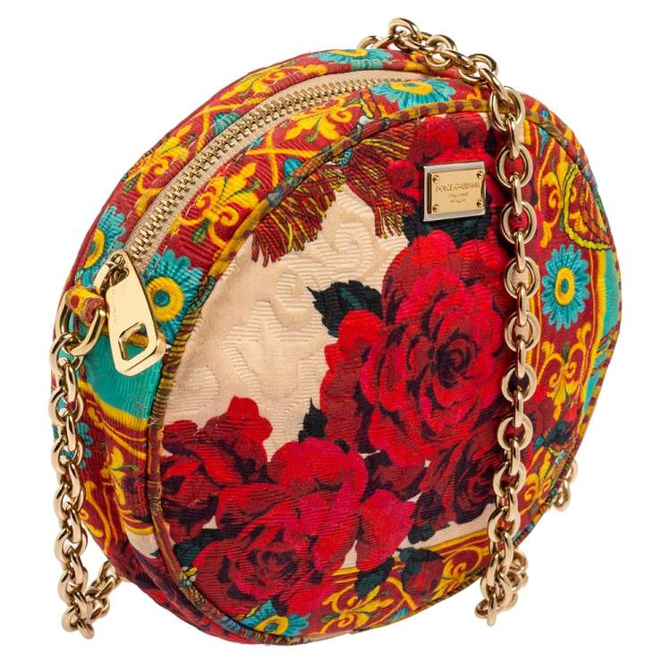 Pre Owned Dolce & Gabbana Multicolor Floral Print Fabric Miss Glam Round Shoulder Bag