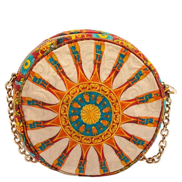 Pre Owned Dolce & Gabbana Multicolor Floral Print Fabric Miss Glam Round Shoulder Bag