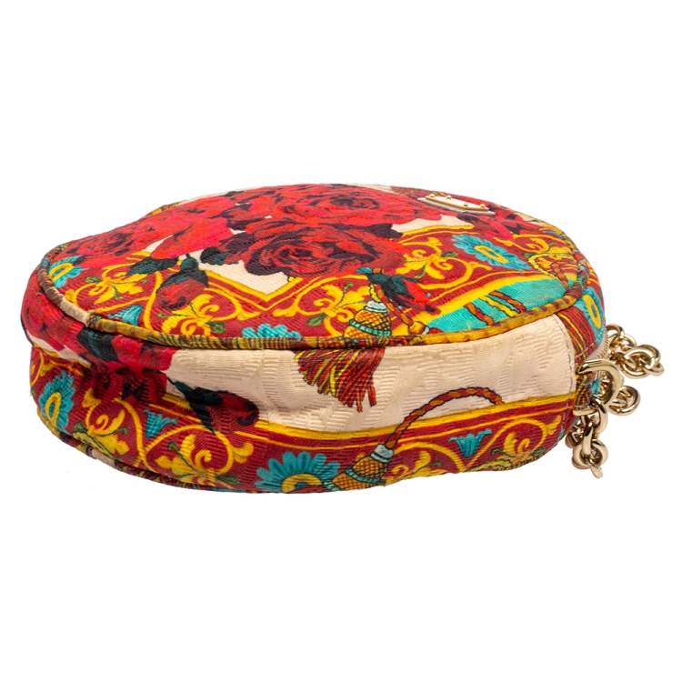 Pre Owned Dolce & Gabbana Multicolor Floral Print Fabric Miss Glam Round Shoulder Bag