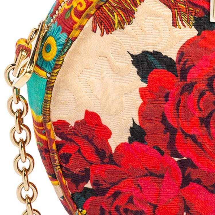 Pre Owned Dolce & Gabbana Multicolor Floral Print Fabric Miss Glam Round Shoulder Bag