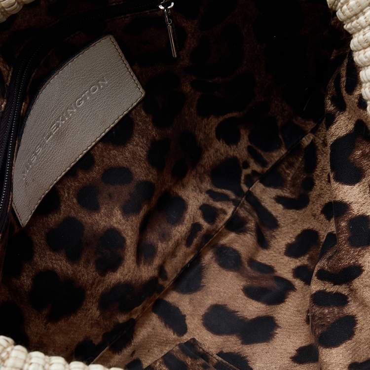 Pre Owned Dolce & Gabbana Light Beige Straw Miss Lexington Clutch