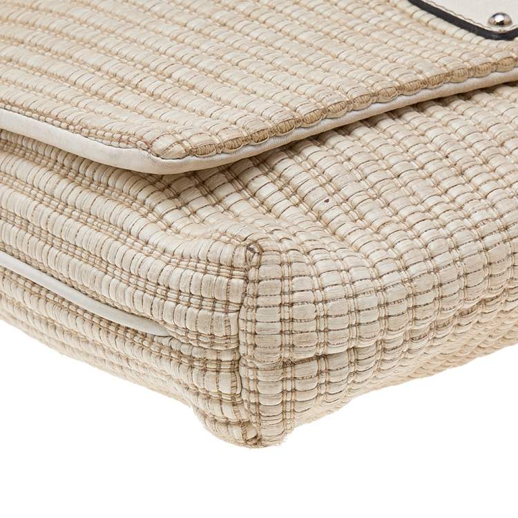 Pre Owned Dolce & Gabbana Light Beige Straw Miss Lexington Clutch
