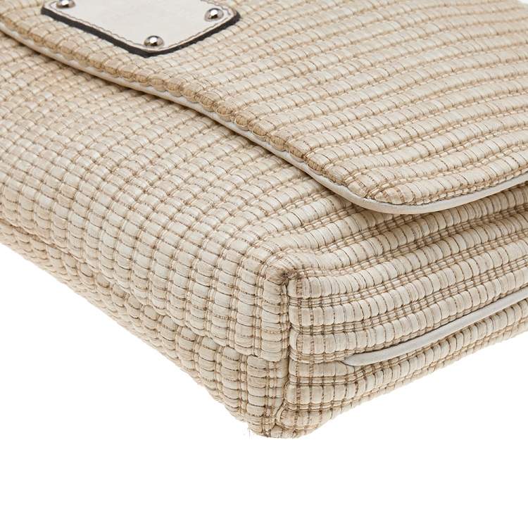 Pre Owned Dolce & Gabbana Light Beige Straw Miss Lexington Clutch