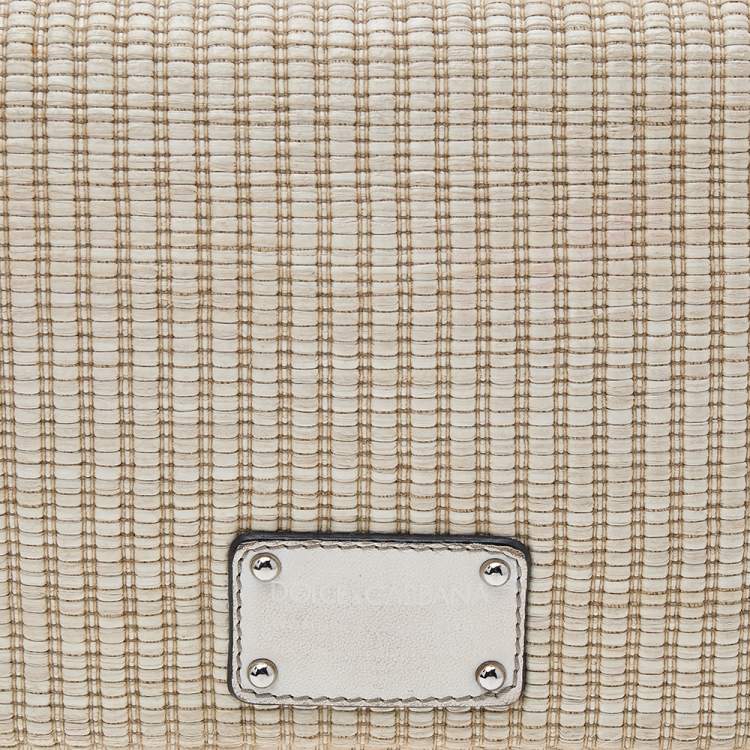 Pre Owned Dolce & Gabbana Light Beige Straw Miss Lexington Clutch