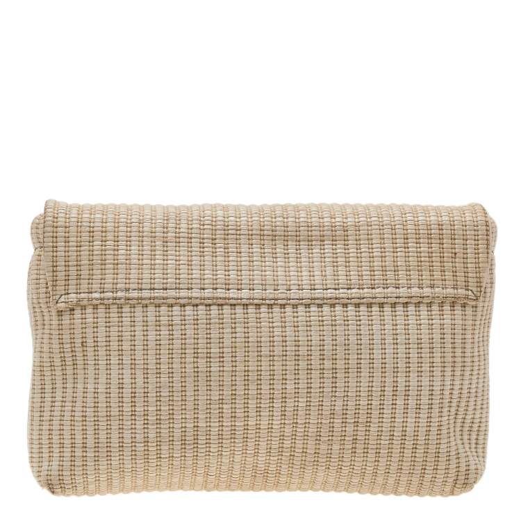 Pre Owned Dolce & Gabbana Light Beige Straw Miss Lexington Clutch