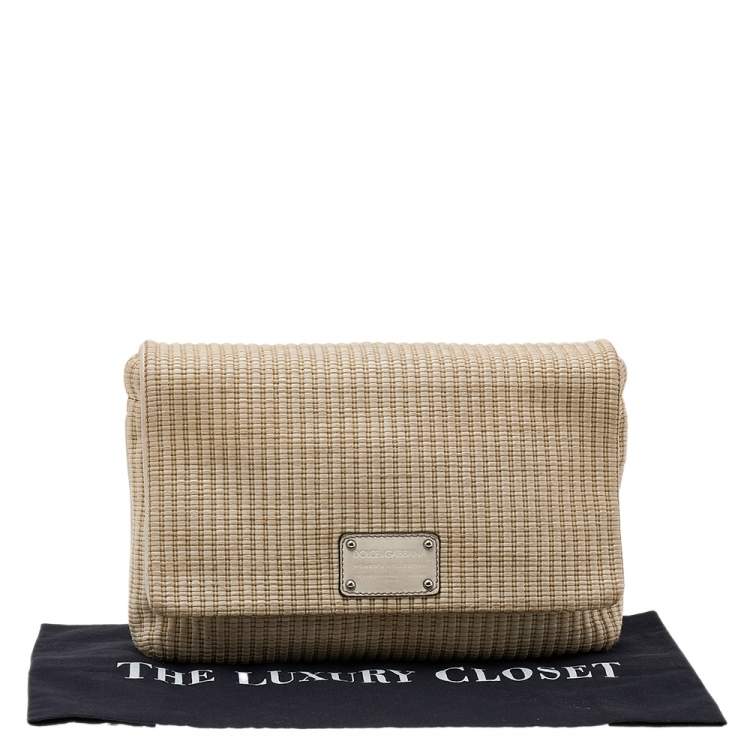 Pre Owned Dolce & Gabbana Light Beige Straw Miss Lexington Clutch