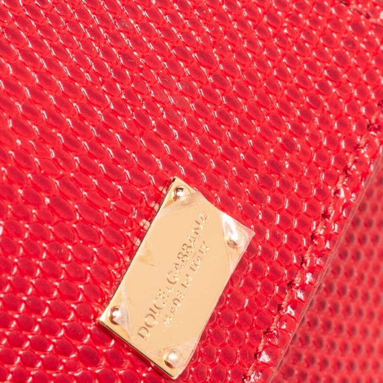 Pre Owned Dolce & Gabbana Red Lizard Embossed Leather Medium Miss Sicily Top Handle Bag