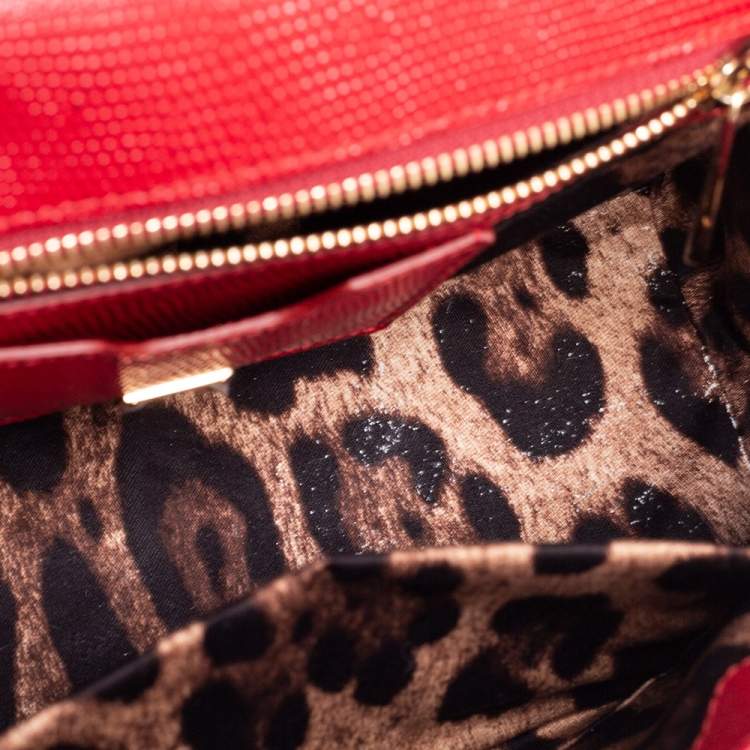 Pre Owned Dolce & Gabbana Red Lizard Embossed Leather Medium Miss Sicily Top Handle Bag
