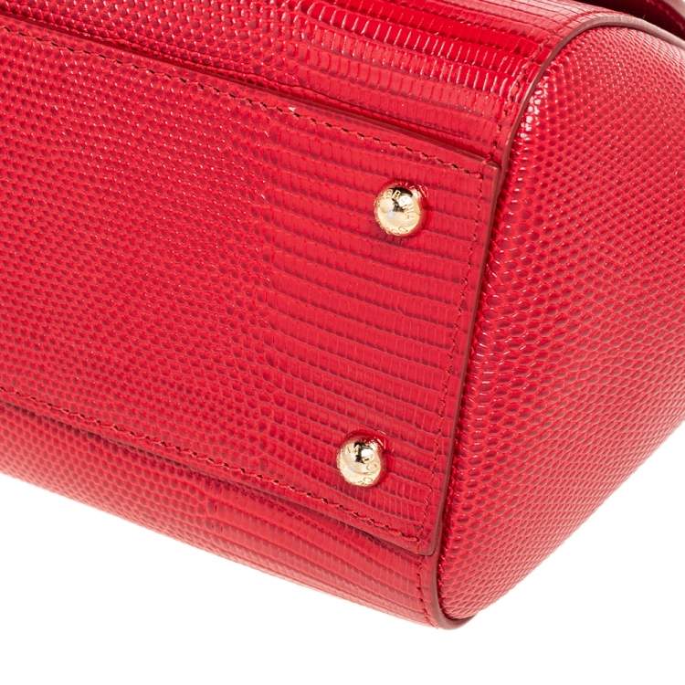Pre Owned Dolce & Gabbana Red Lizard Embossed Leather Medium Miss Sicily Top Handle Bag