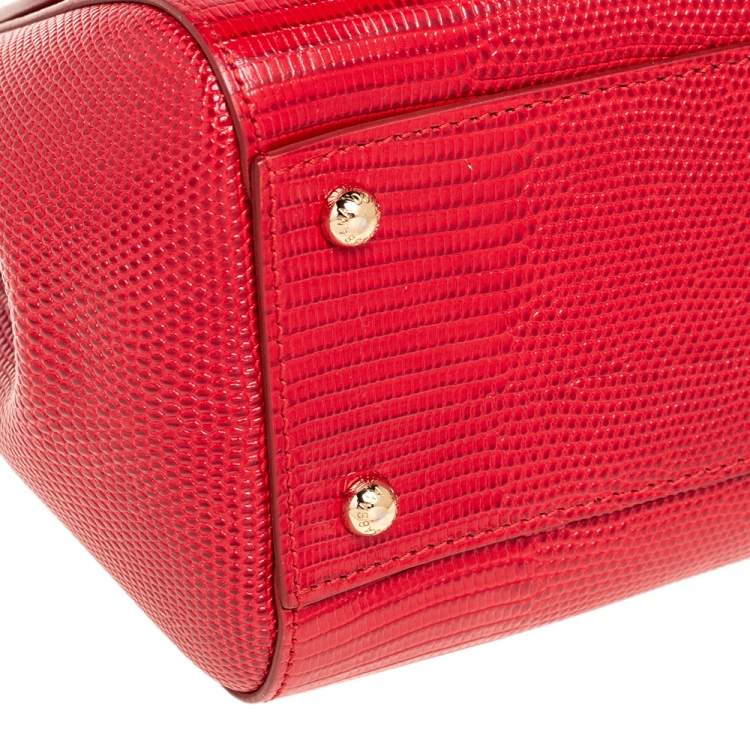 Pre Owned Dolce & Gabbana Red Lizard Embossed Leather Medium Miss Sicily Top Handle Bag