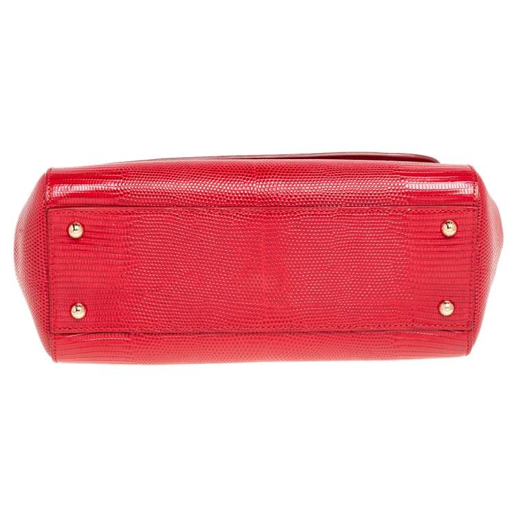 Pre Owned Dolce & Gabbana Red Lizard Embossed Leather Medium Miss Sicily Top Handle Bag