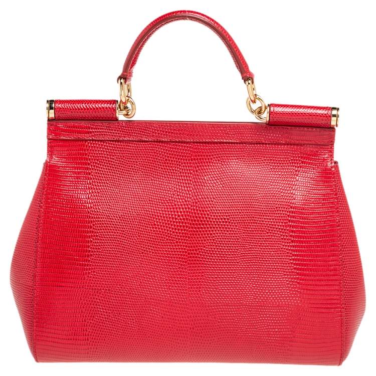 Pre Owned Dolce & Gabbana Red Lizard Embossed Leather Medium Miss Sicily Top Handle Bag