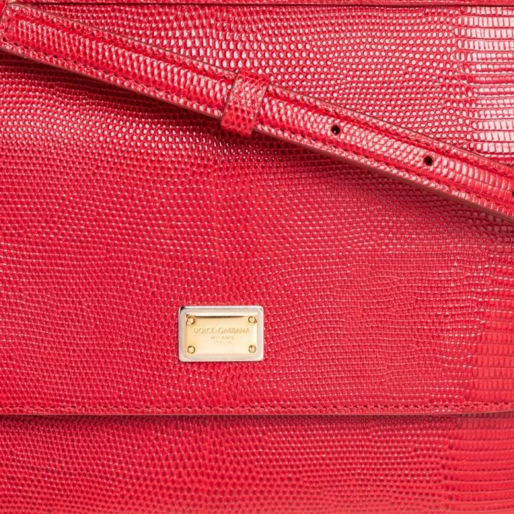 Pre Owned Dolce & Gabbana Red Lizard Embossed Leather Medium Miss Sicily Top Handle Bag