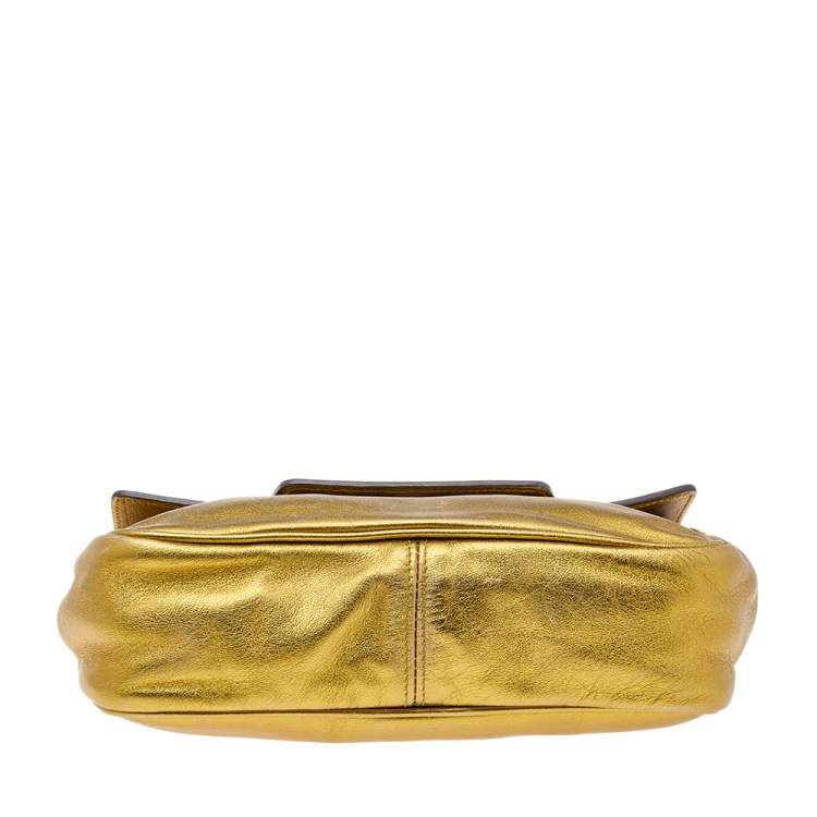 Pre Owned Dolce & Gabbana Metallic Gold Leather Flap Shoulder Bag