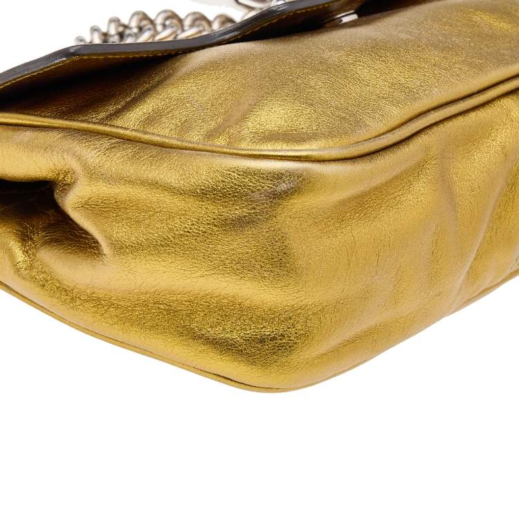 Pre Owned Dolce & Gabbana Metallic Gold Leather Flap Shoulder Bag