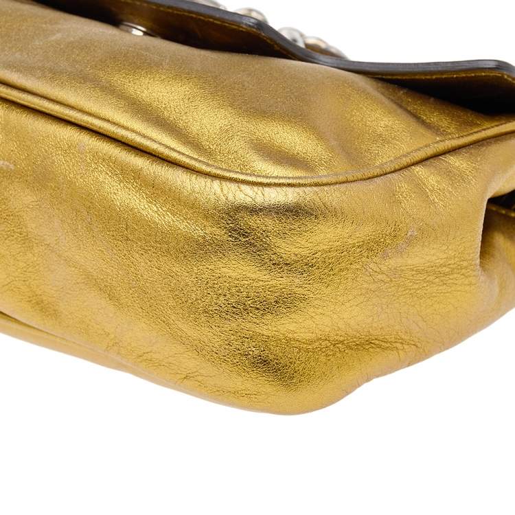Pre Owned Dolce & Gabbana Metallic Gold Leather Flap Shoulder Bag