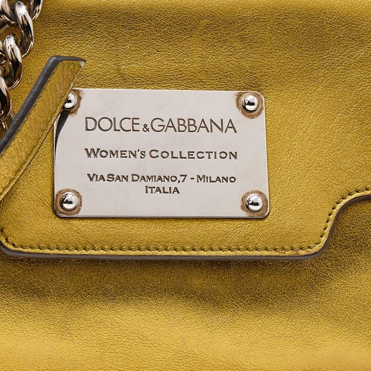 Pre Owned Dolce & Gabbana Metallic Gold Leather Flap Shoulder Bag