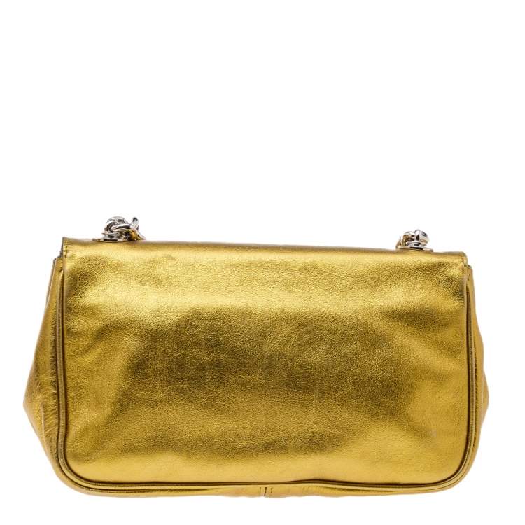 Pre Owned Dolce & Gabbana Metallic Gold Leather Flap Shoulder Bag