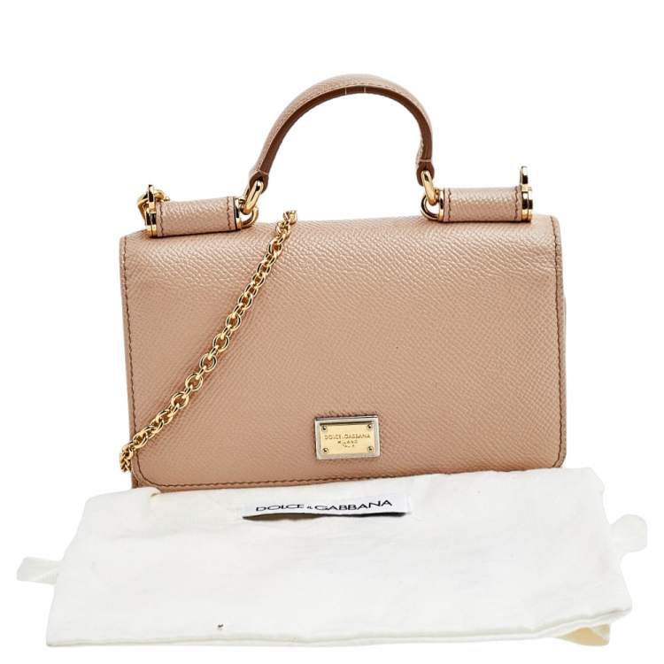 Pre Owned Dolce & Gabbana Beige Leather Miss Sicily Von Wallet on Chain