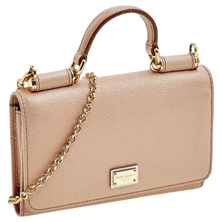 Pre Owned Dolce & Gabbana Beige Leather Miss Sicily Von Wallet on Chain
