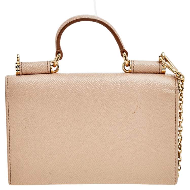 Pre Owned Dolce & Gabbana Beige Leather Miss Sicily Von Wallet on Chain