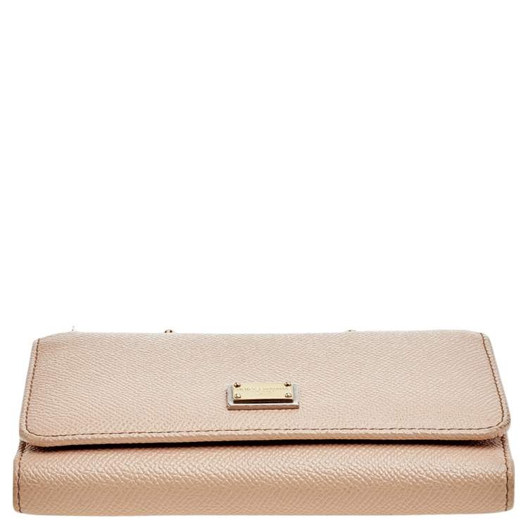 Pre Owned Dolce & Gabbana Beige Leather Miss Sicily Von Wallet on Chain