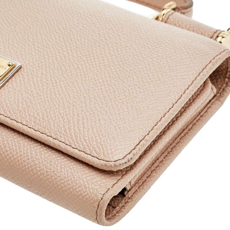 Pre Owned Dolce & Gabbana Beige Leather Miss Sicily Von Wallet on Chain