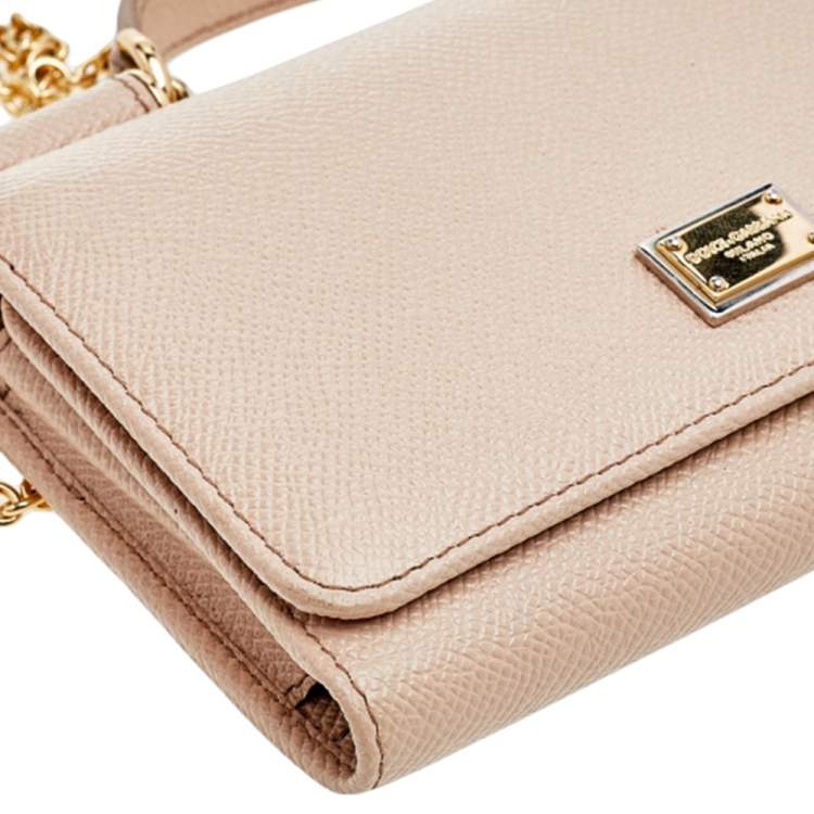 Pre Owned Dolce & Gabbana Beige Leather Miss Sicily Von Wallet on Chain