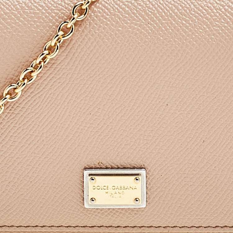 Pre Owned Dolce & Gabbana Beige Leather Miss Sicily Von Wallet on Chain