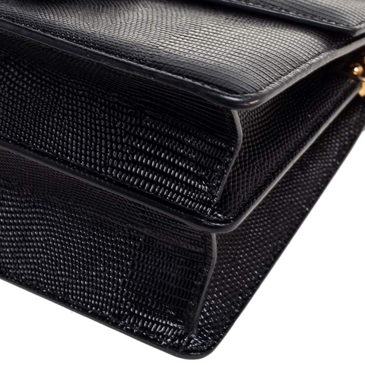 Pre Owned Dolce & Gabbana Black Lizard Embossed Leather Medium Lucia Medium Shoulder Bag