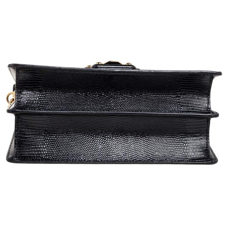 Pre Owned Dolce & Gabbana Black Lizard Embossed Leather Medium Lucia Medium Shoulder Bag