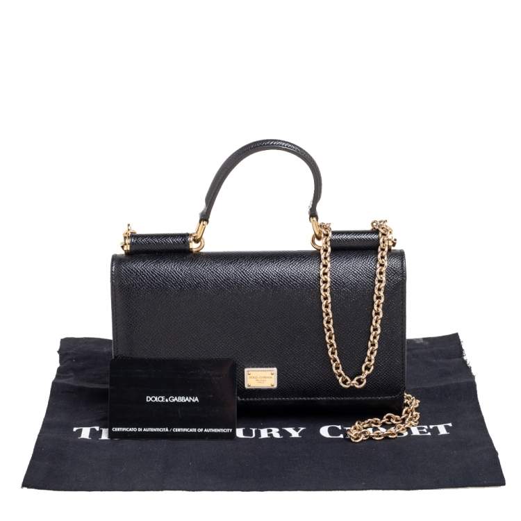 Pre Owned Dolce & Gabbana Black Leather Miss Sicily Von Wallet on Chain