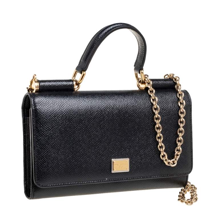 Pre Owned Dolce & Gabbana Black Leather Miss Sicily Von Wallet on Chain