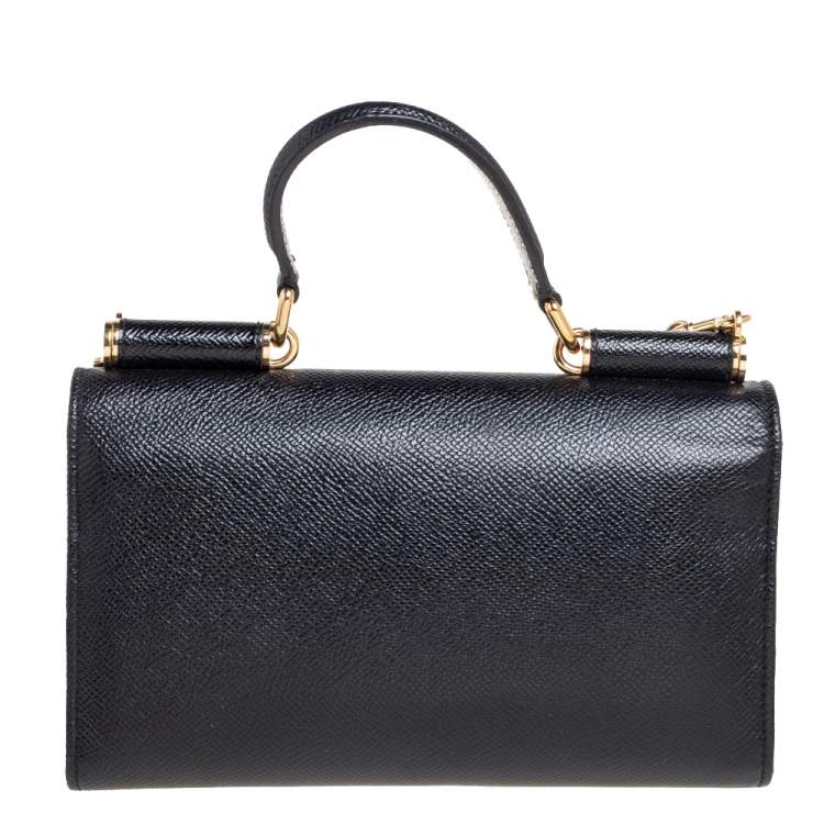 Pre Owned Dolce & Gabbana Black Leather Miss Sicily Von Wallet on Chain