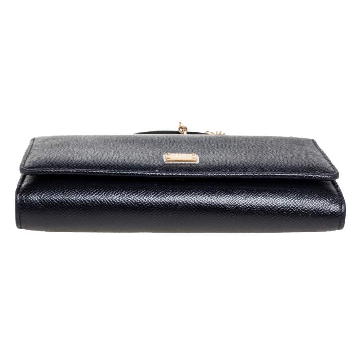 Pre Owned Dolce & Gabbana Black Leather Miss Sicily Von Wallet on Chain