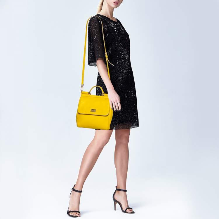 Pre Owned Dolce & Gabbana Yellow Dauphine Leather Miss Sicily Top Handle Bag