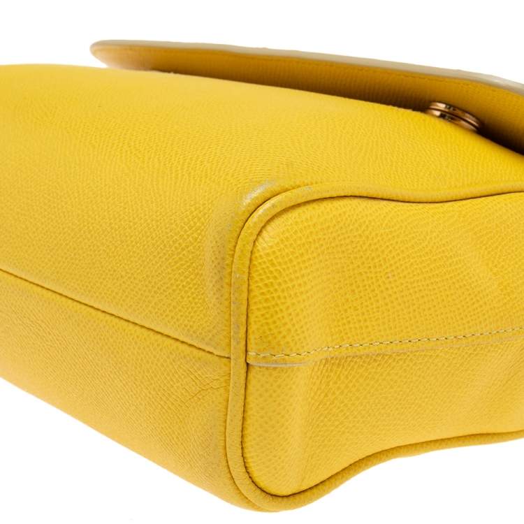 Pre Owned Dolce & Gabbana Yellow Dauphine Leather Miss Sicily Top Handle Bag