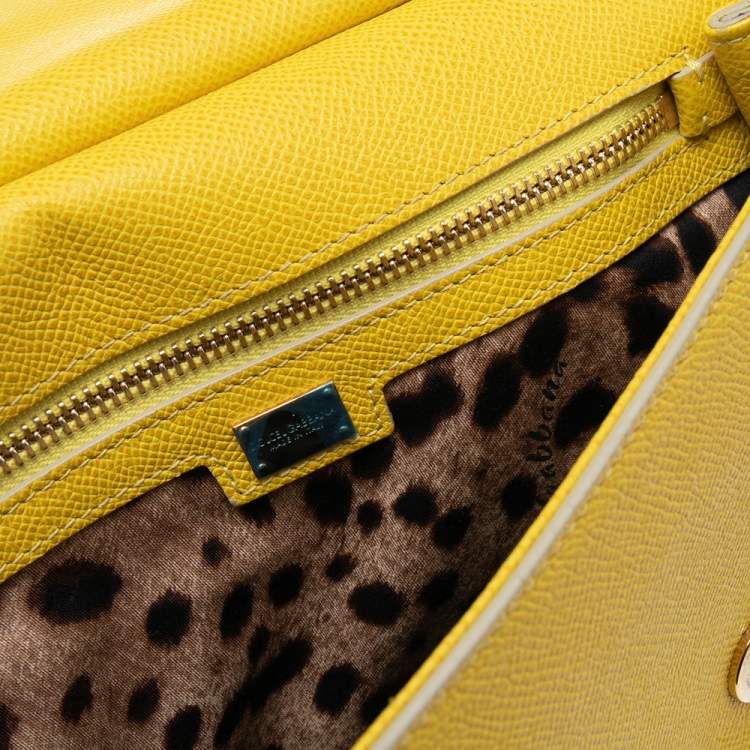 Pre Owned Dolce & Gabbana Yellow Dauphine Leather Miss Sicily Top Handle Bag